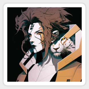 Lady with a White Tiger - Cyberpunk Illustrated Portrait Sticker